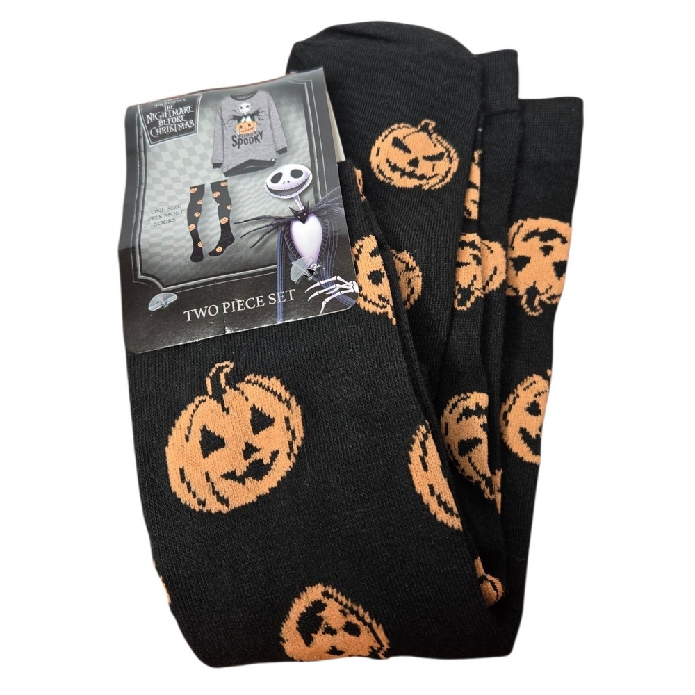 Disney Nightmare Before Christmas Pumpkin Knee High Sleep Socks NWT Black Spooky